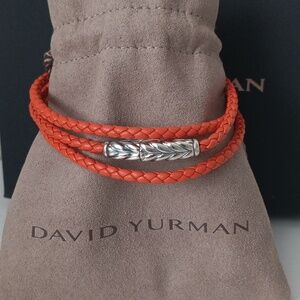 David Yurman Orange Triple Row Leather Chevron Wrap Bracelet